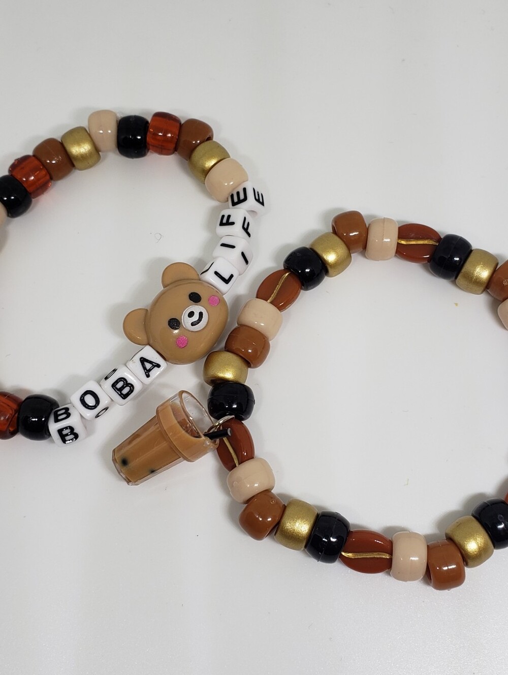 Handmade Boba Tea Bubble Tea Kawaii Bear Boba Life Stackable Kandi Bracelets - Picture 2 of 5